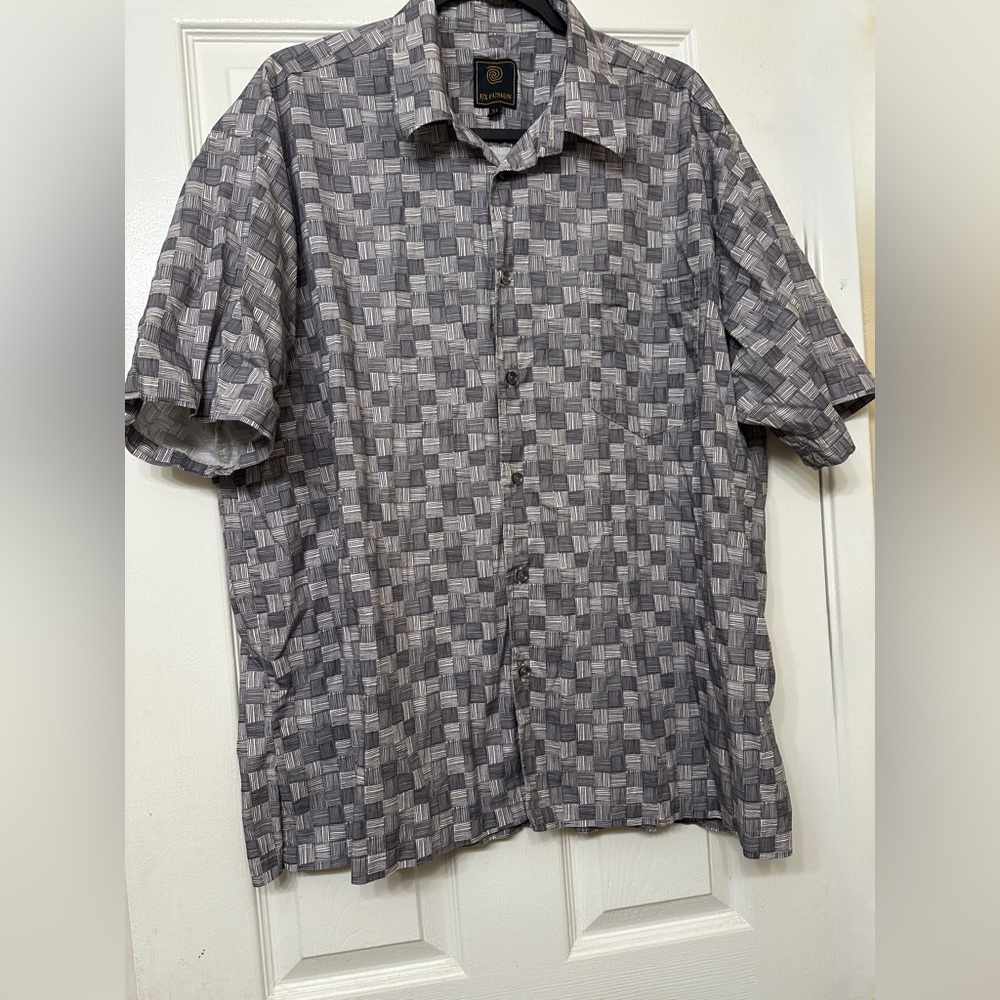 F/X Fusion Mens Gray Patterned Collared Print Short Sleeve Shirt Size XL
